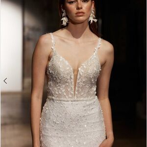 Ivory Appliqué V-Neck Wedding Dress with Sheer Bodice